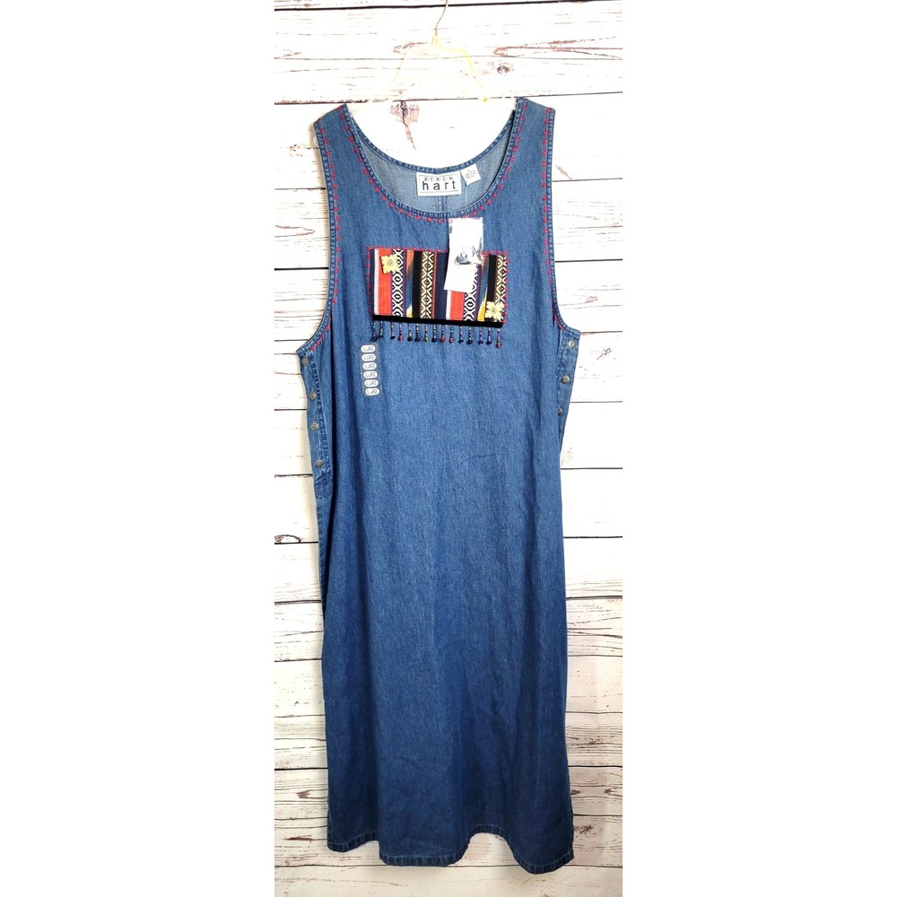 NWT Keren Hart Maxi Dress Women's Size XL Blue Denim Beaded Tapestry Cottagecore